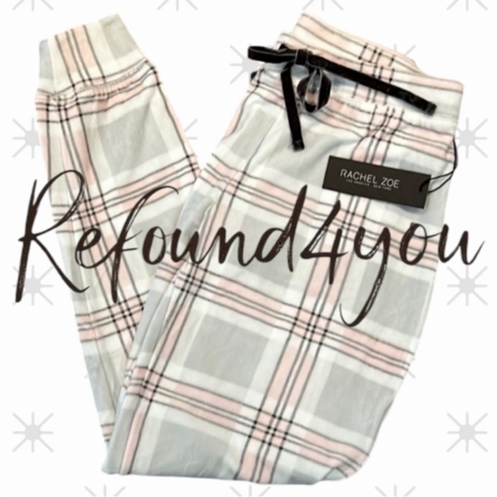 Rachel Zoe - ‘Pink Plaid’ velour lounge pant, very soft. SZ: XS,S,M,XL NWT Firm!